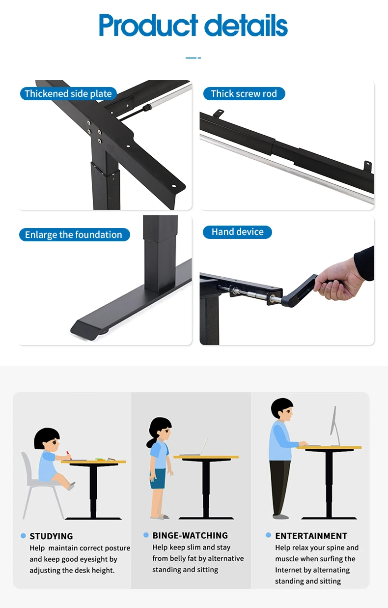 Quick Installation Color Customizable Manual Height Adjustable Hand Crank Standing Desk